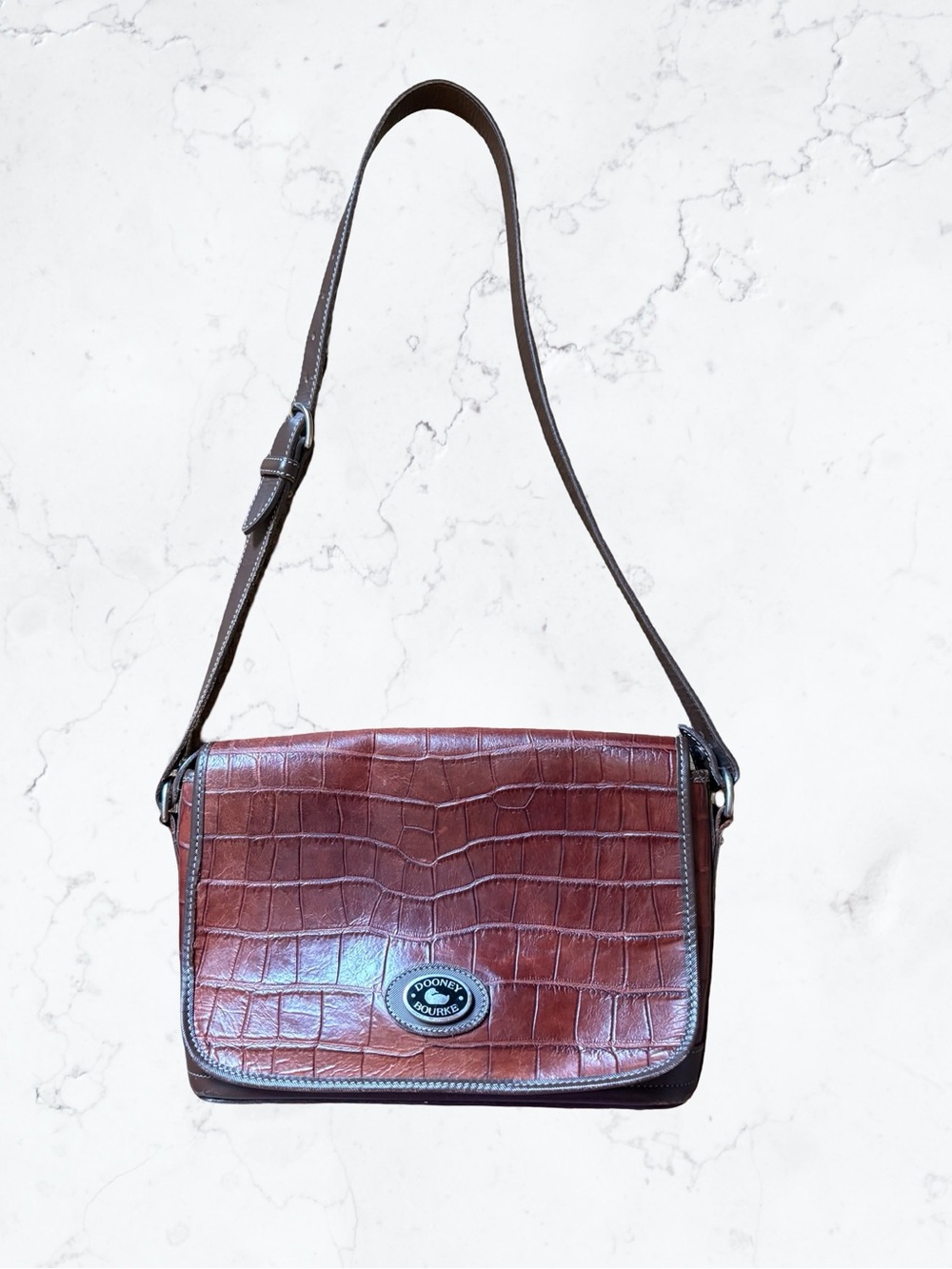 Dooney & Bourke Brown Croc-Embossed Leather Shoulder Bag